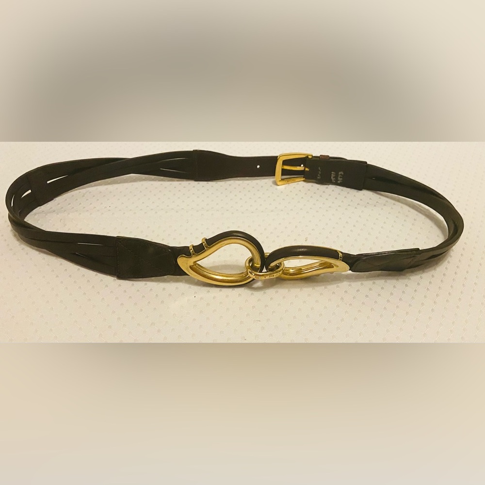 ETRO Elegant Dark Brown Leather and Gold Belt. Measures like a Large.
